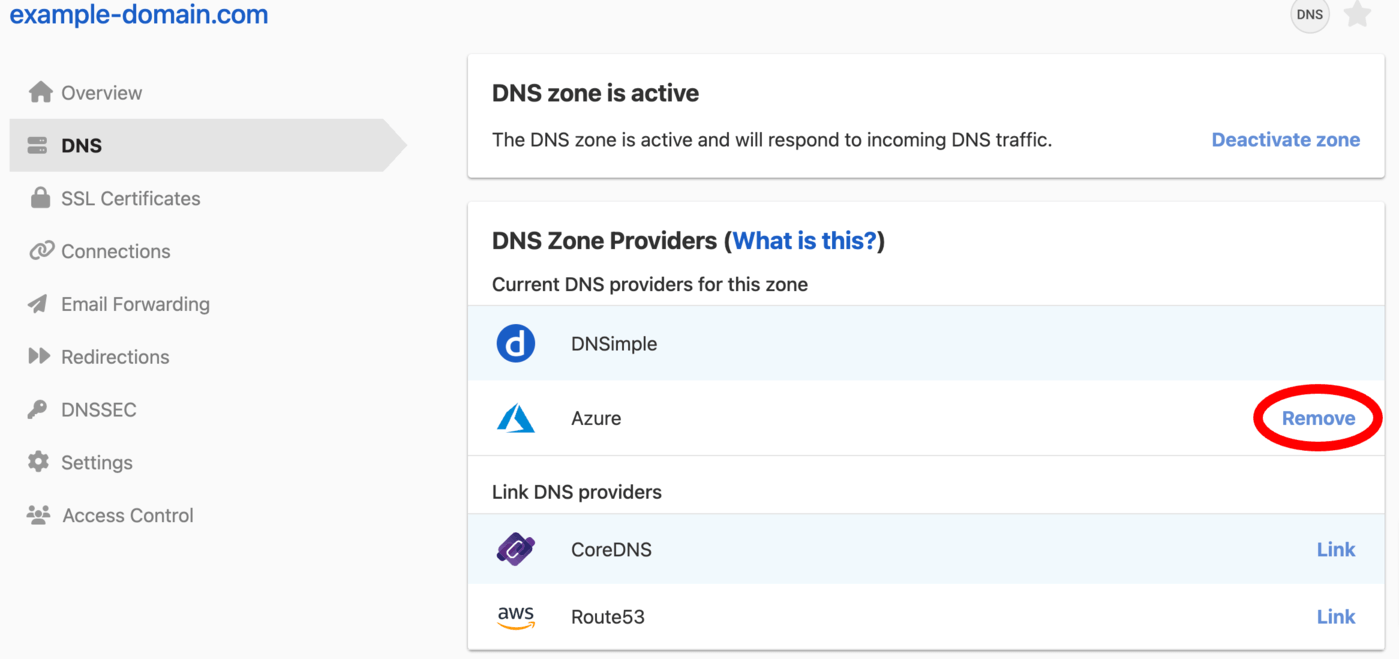 Delete Azure DNS Zone Provider