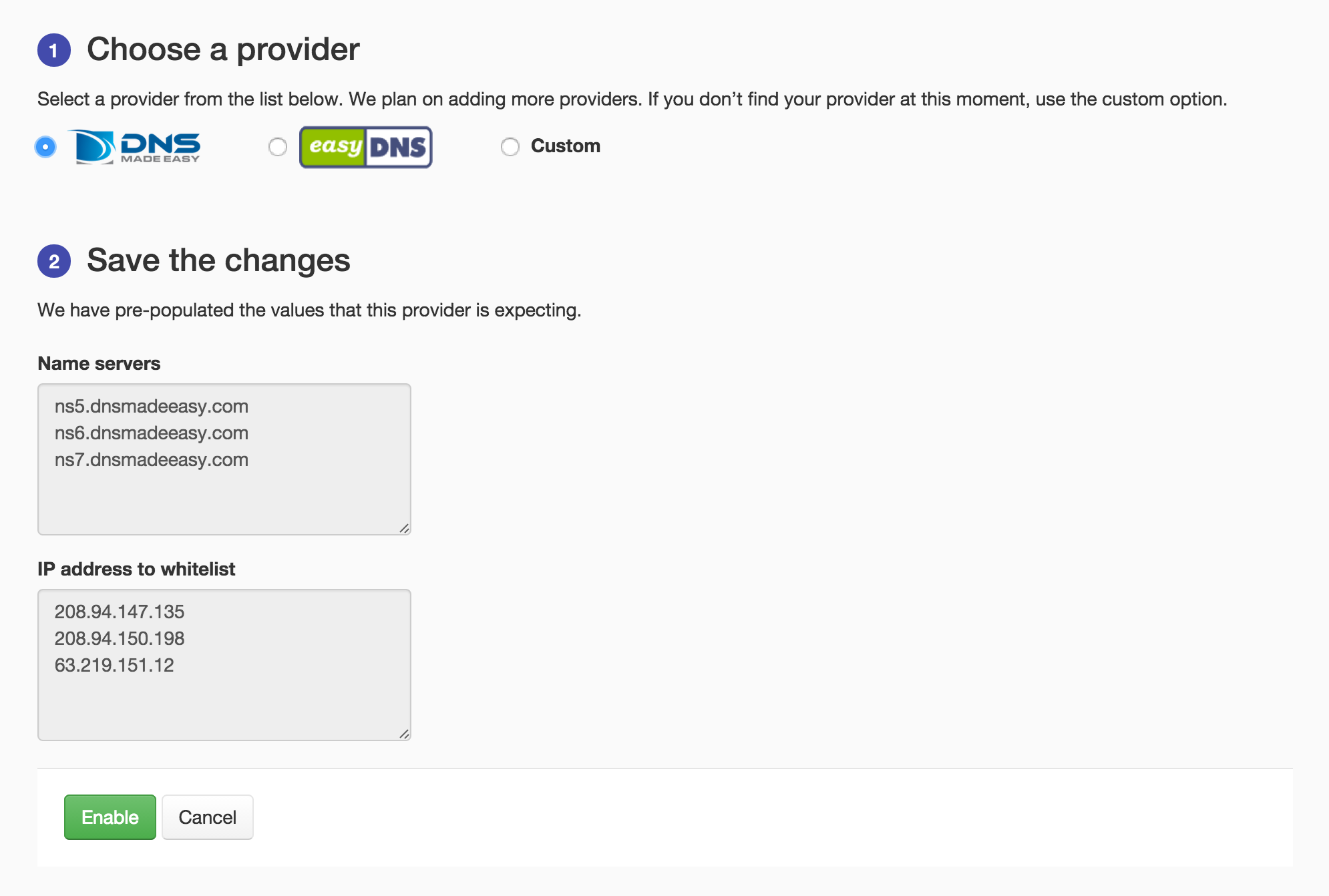 Secondary DNS provider configuration