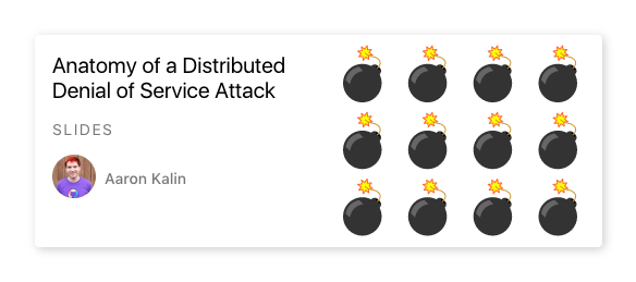 Screenshot showing dnstudy card for Aaron's DDoS talk