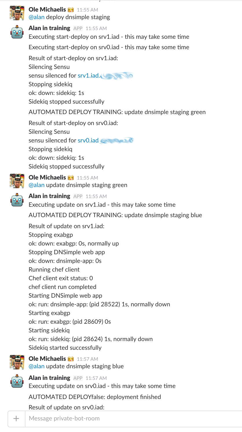 Screenshot showing the old manual deploy in Slack