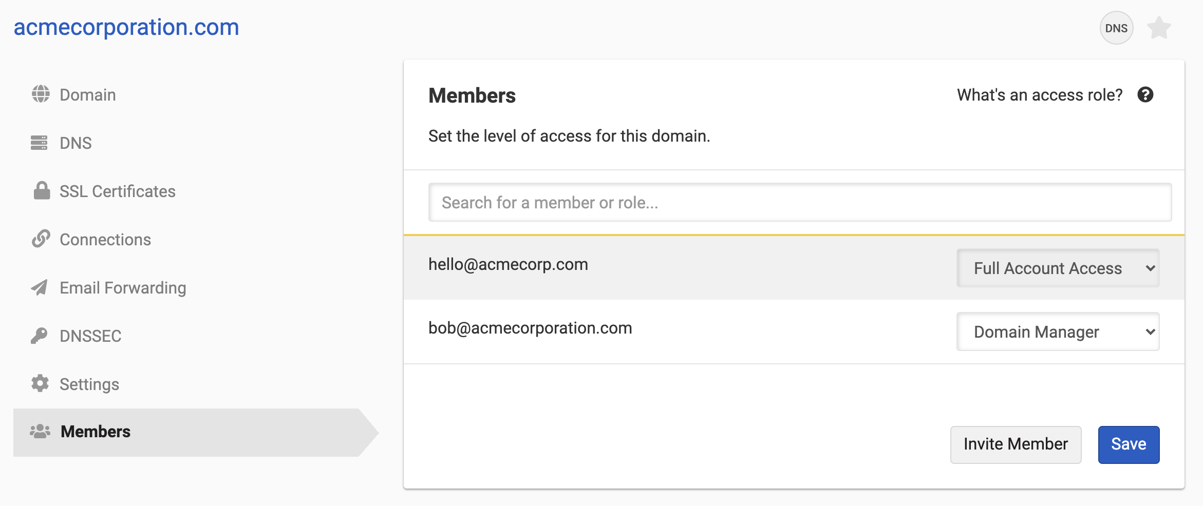 Domain's Members Page