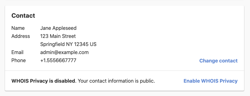 Enabling WHOIS privacy