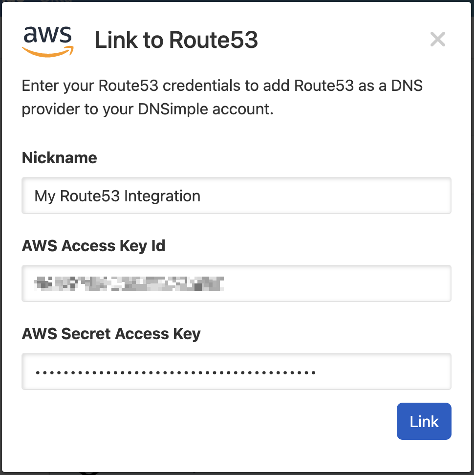 Linking AWS Route53 Credentials