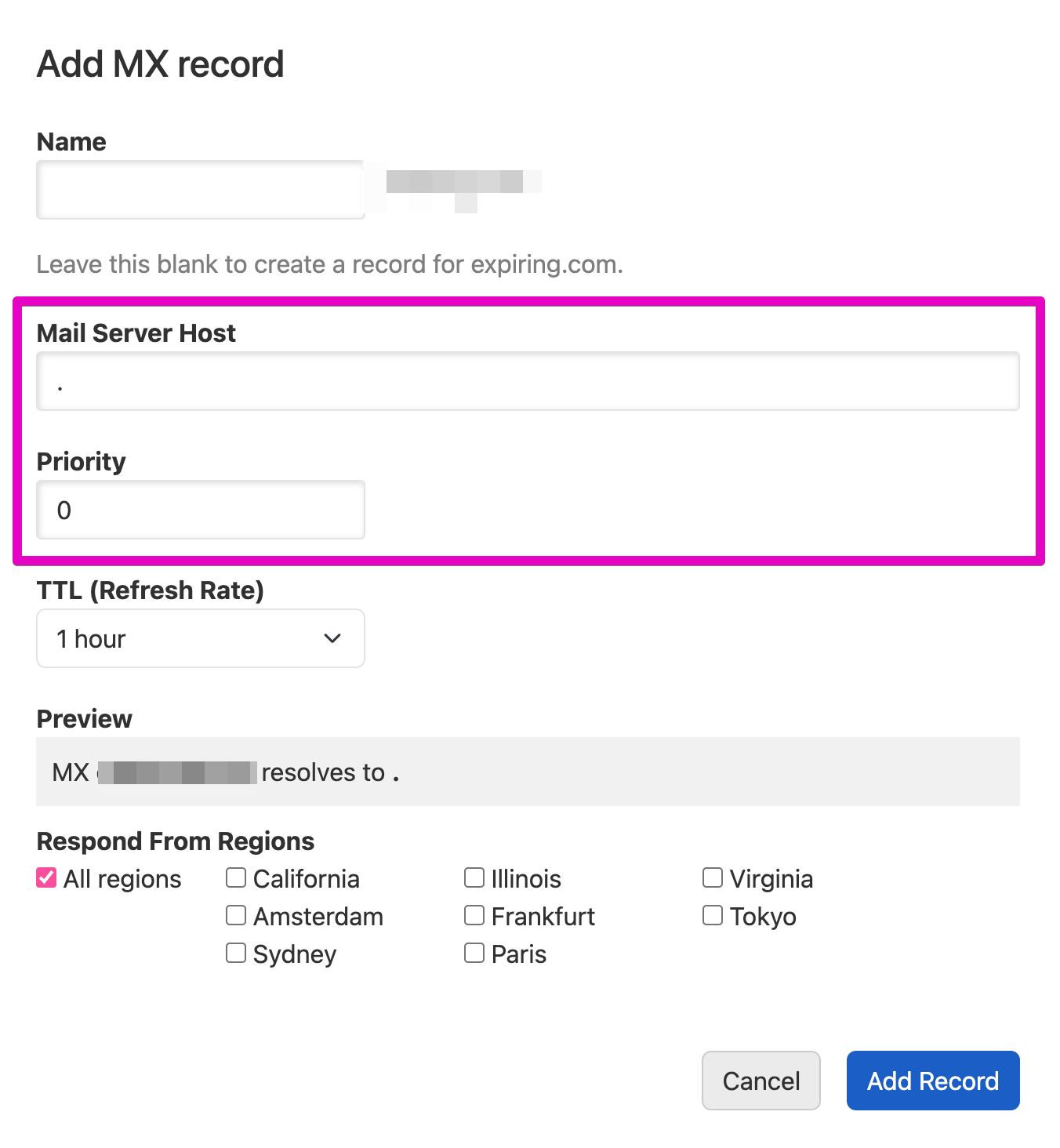 Creating Null MX Record
